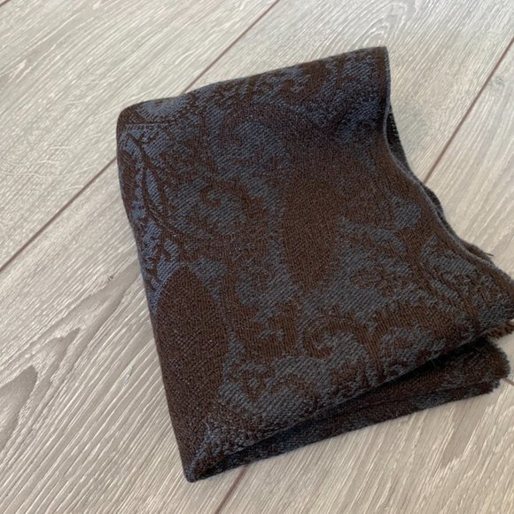 HUGO BOSS Paisley Brown Blue Wool Scarf - Picture 5 of 5
